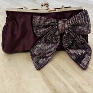 Date Night Sequined Bow Purple Clutch Evening Bag Rare